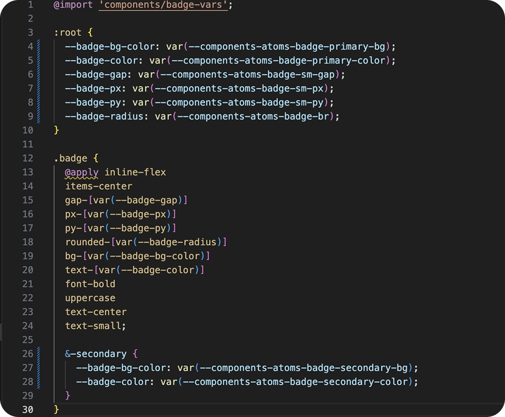 Root and badge class styles