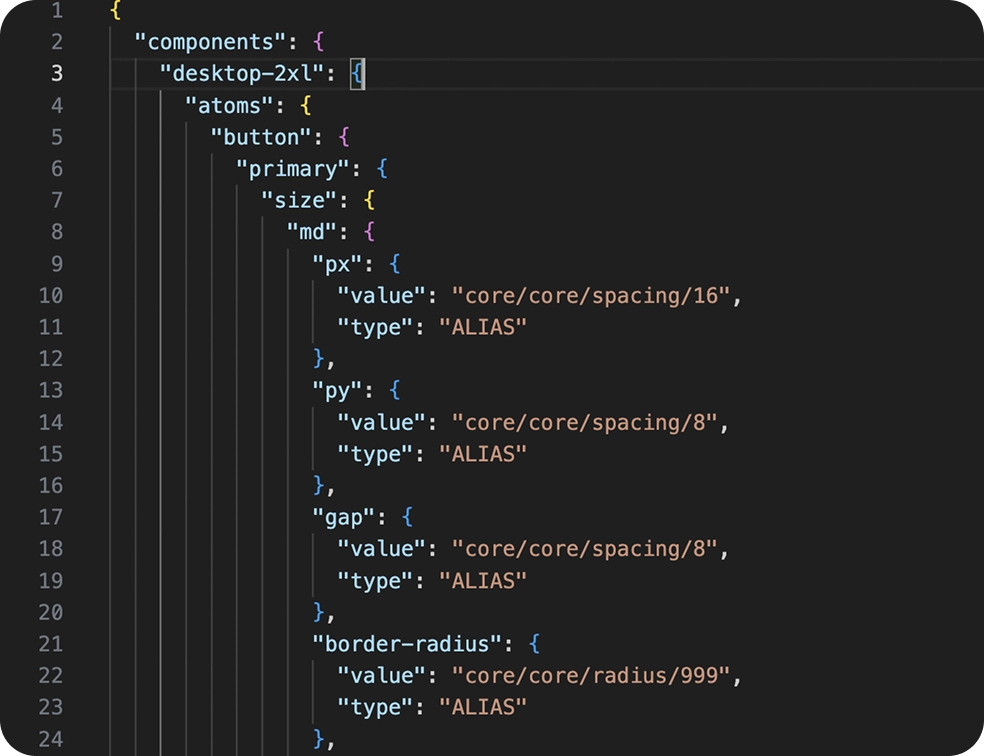 Exporting Tokens: json